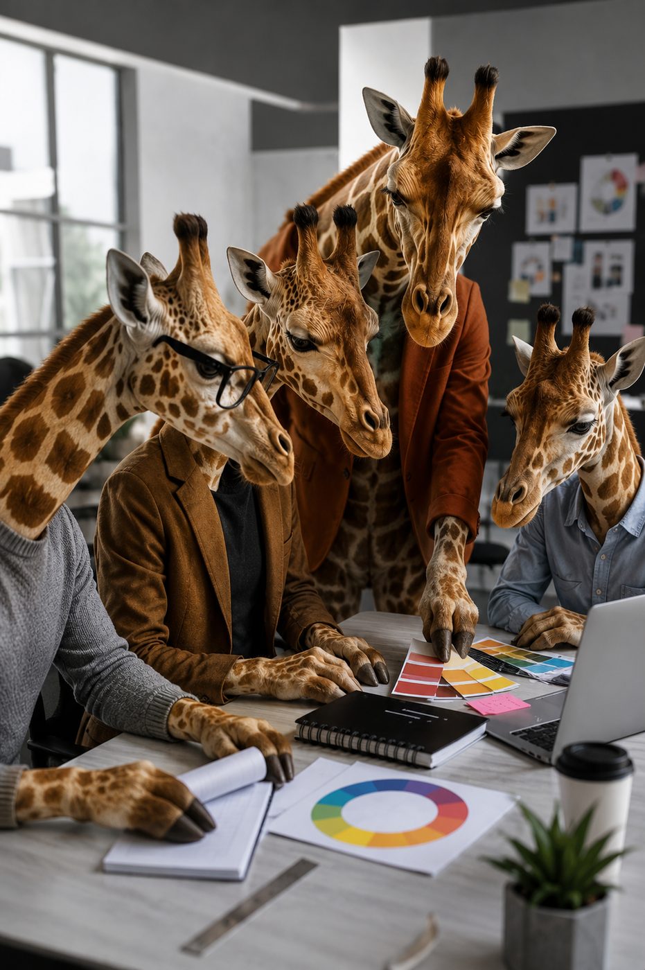 Golden Giraffe team collaborating with colour swatches